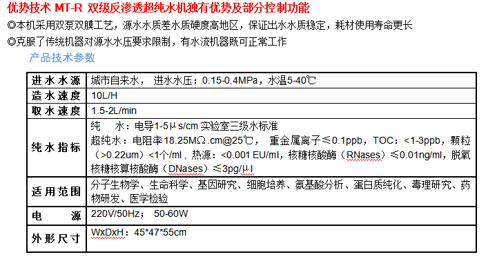 MT-R双级反渗透超纯水机